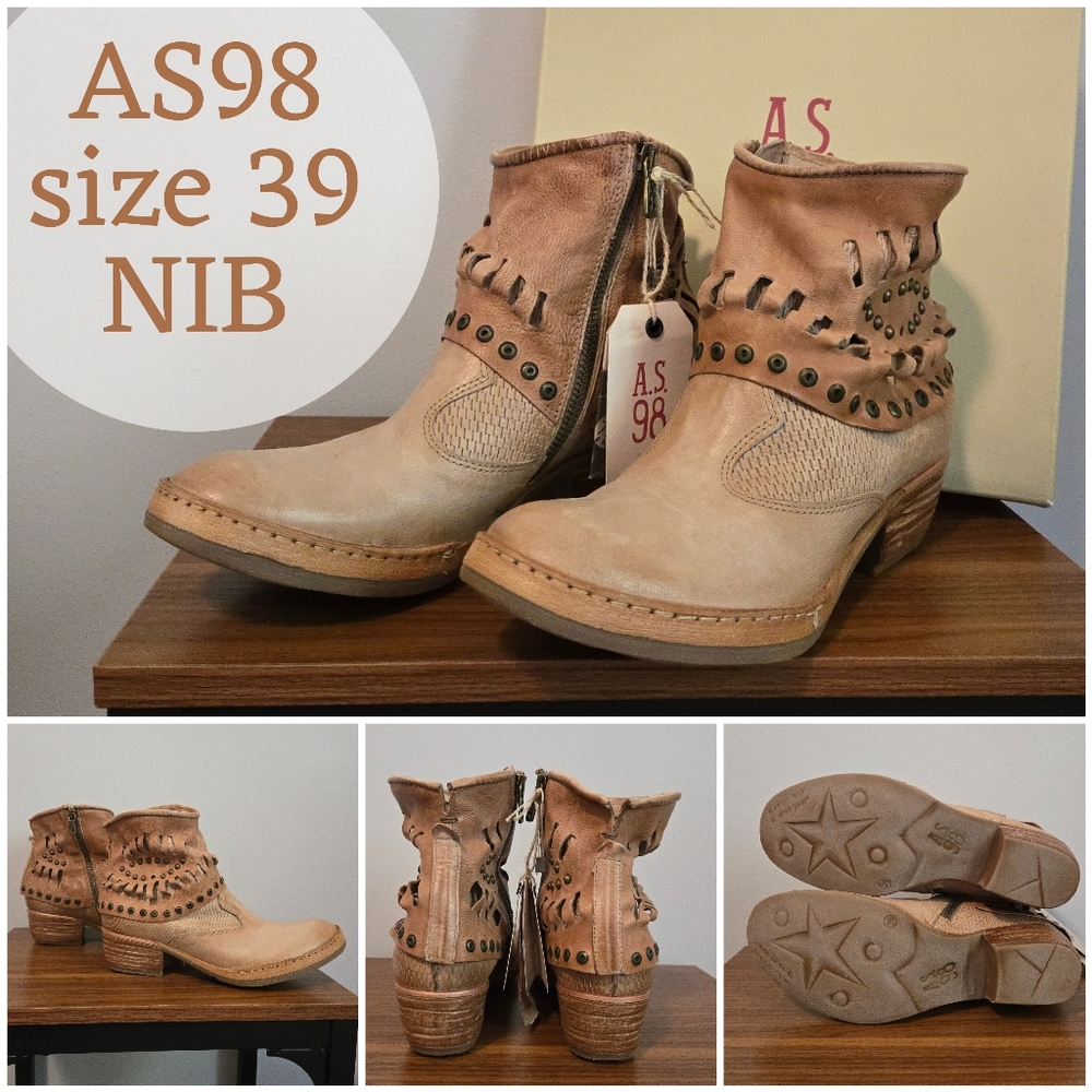 AS98 Tan Leather Western Ankle Boots